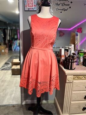 NWT Beautiful Coral Laser-Cut Fit & Flare Dress